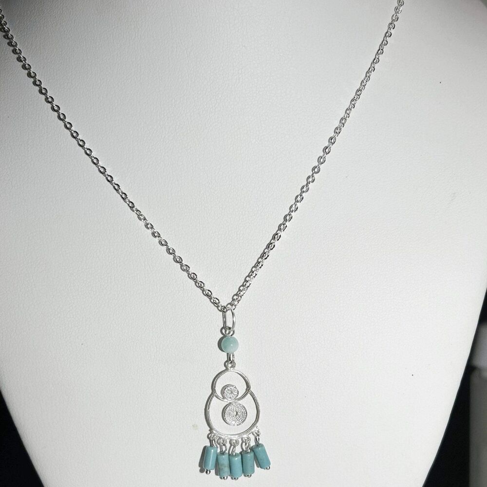 18 Inch Sterling Silver Handmade Filigree Necklace with Genuine Turquoise Tube S